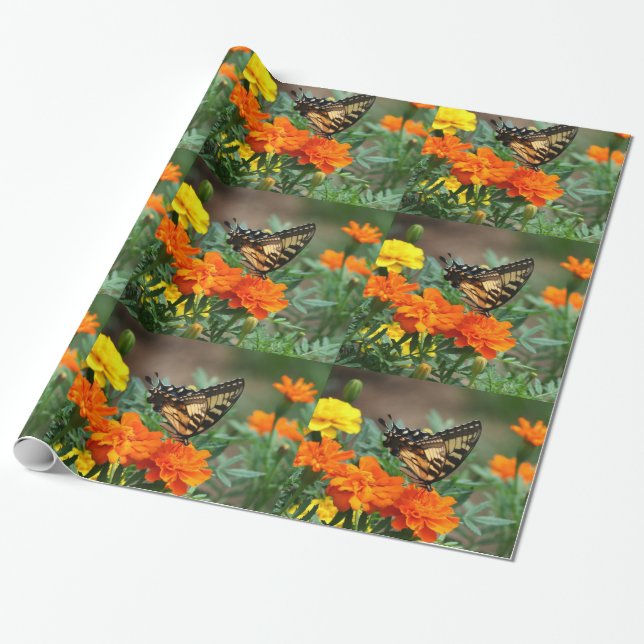 Butterfly In Garden Gift Wrapping Paper (Unrolled)