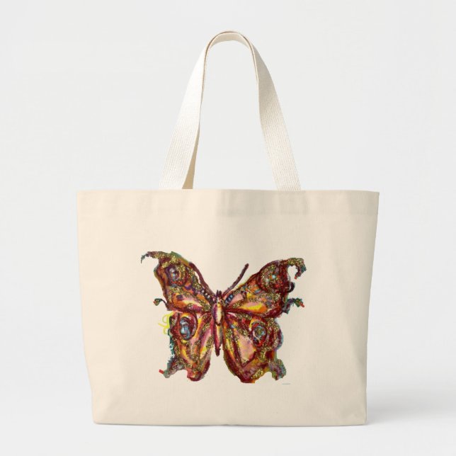 BUTTERFLY IN GOLD SPARKLES LARGE TOTE BAG (Front)