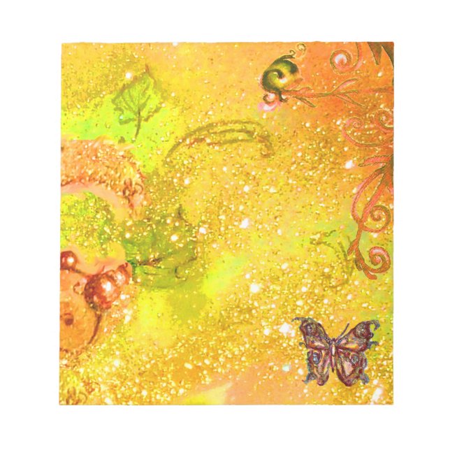 BUTTERFLY IN GOLD YELLOW SPARKLES NOTEPAD (Front)
