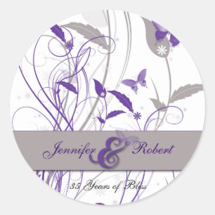 Butterfly in Lilac and Purple Anniversary Classic Round Sticker