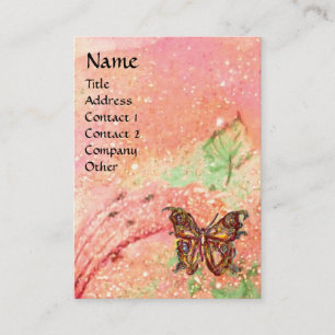 BUTTERFLY IN PINK FUCHSIA GOLD SPARKLES BUSINESS CARD