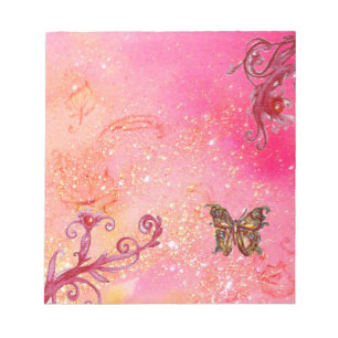 BUTTERFLY IN PINK FUCHSIA SPARKLES NOTEPAD