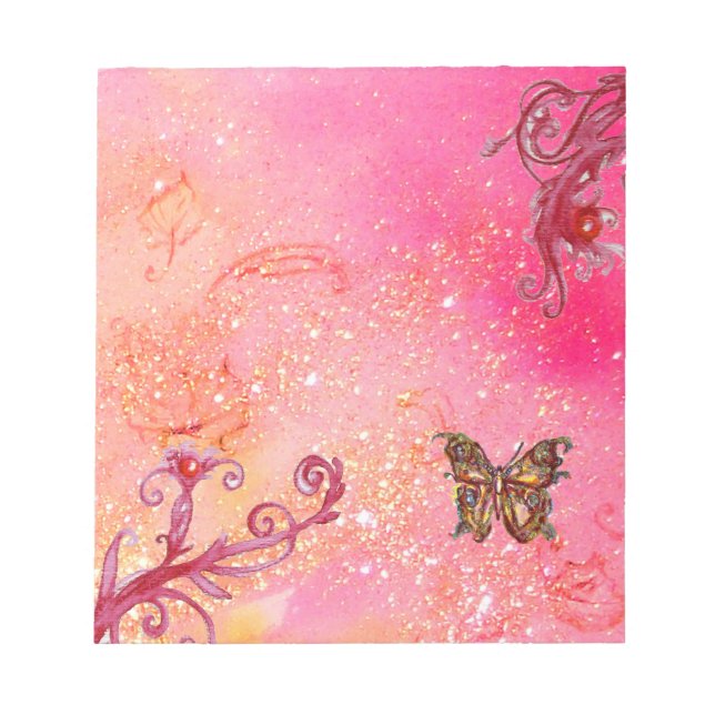 BUTTERFLY IN PINK FUCHSIA SPARKLES NOTEPAD (Front)