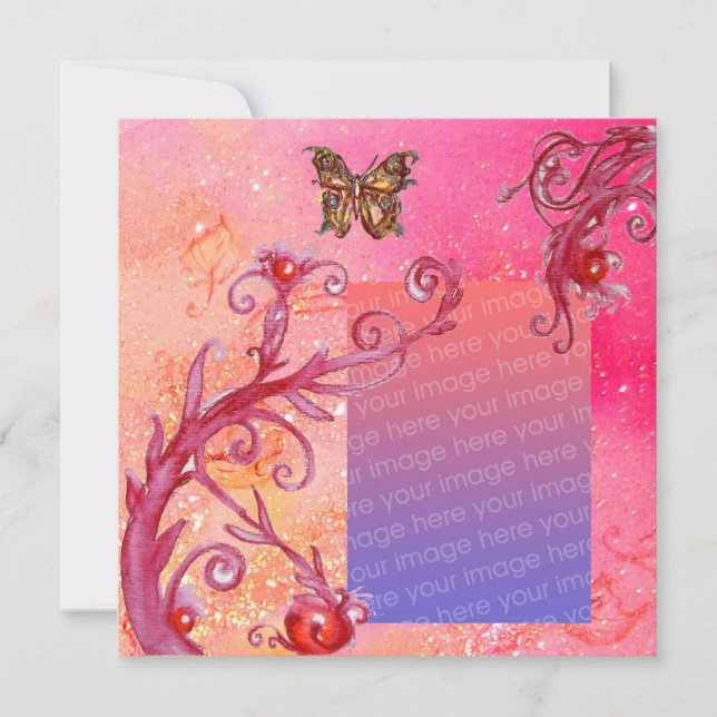 BUTTERFLY IN PINK SPARKLES  Wedding Photo Template (Front)