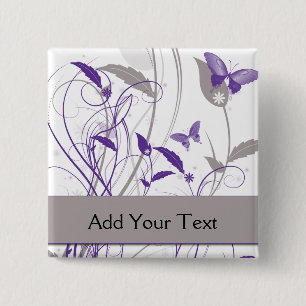 Butterfly in Purple and Grey 2 Inch Square Button