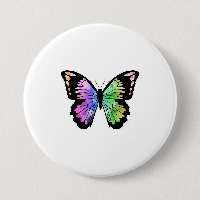 Butterfly in Rainbow Colours 3 Inch Round Button (Front)