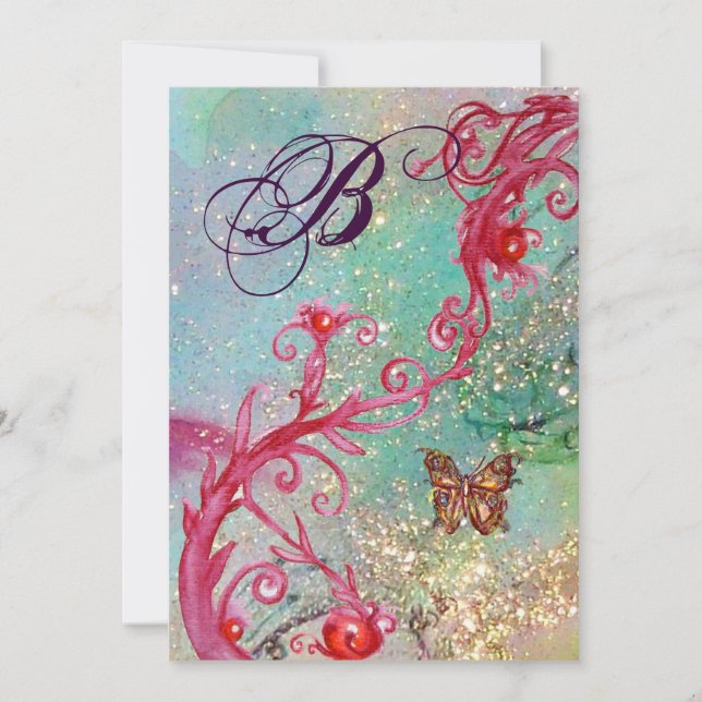 BUTTERFLY IN SPARKLES 2 Elegant Wedding Monogram Invitation (Front)