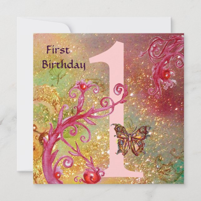 BUTTERFLY IN SPARKLES 2 ,  First Birthday Party 1 Invitation (Front)