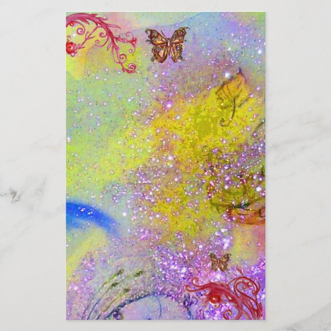 BUTTERFLY IN SPARKLES 2, purple  blue red yellow Stationery (Front)