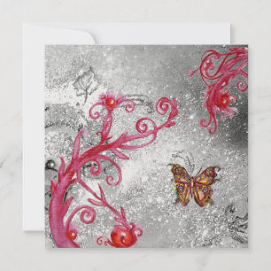 BUTTERFLY IN SPARKLES Elegant Wedding ice metallic Invitation