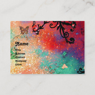 BUTTERFLY IN SPARKLES, PINK,BLACK SWIRLS MONOGRAM BUSINESS CARD