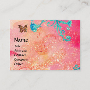 BUTTERFLY IN SPARKLES, PINK, BLUE SWIRLS MONOGRAM BUSINESS CARD