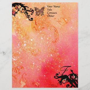 BUTTERFLY IN SPARKLES ,Pink Gold Black Monogram Letterhead