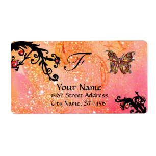 BUTTERFLY IN SPARKLES , pink red black swirls
