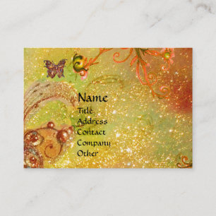 BUTTERFLY IN SPARKLES, RED YELLOW SWIRLS MONOGRAM BUSINESS CARD