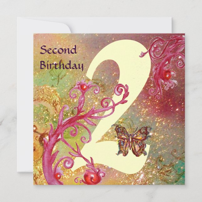 BUTTERFLY IN SPARKLES Second Birthday Party Invitation (Front)