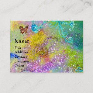 BUTTERFLY IN SPARKLES,VIOLET BLUE SWIRLS MONOGRAM BUSINESS CARD