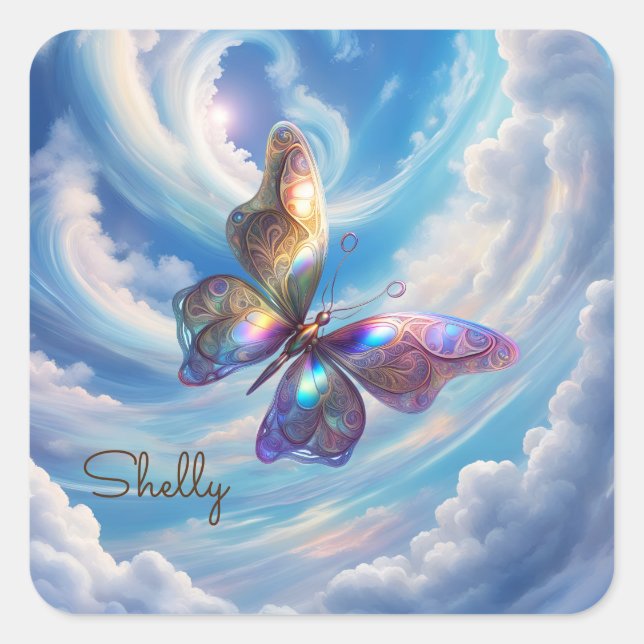 Butterfly In The Clouds Square Sticker (Front)