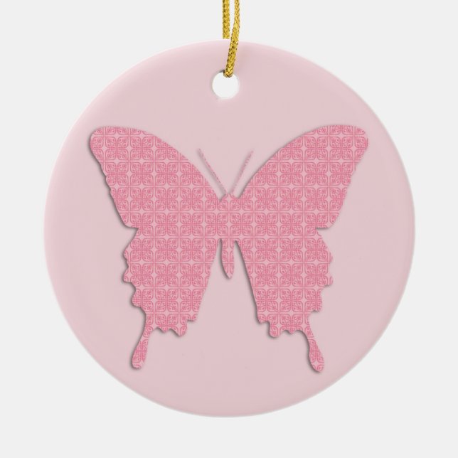 Butterfly in wallpaper print - light pink ceramic ornament (Front)