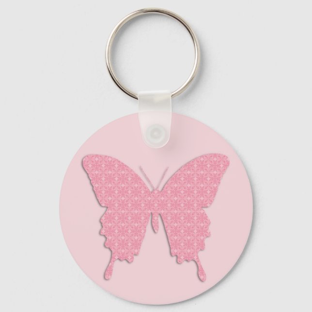 Butterfly in wallpaper print - light pink keychain (Front)