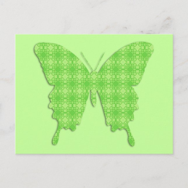 Butterfly in wallpaper print - lime green postcard (Front)