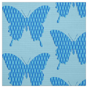 Butterfly in wallpaper print - shades of blue fabric