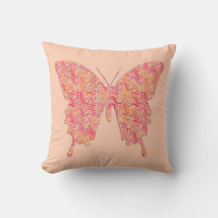 Butterfly in wave pattern - pink and orange throw pillow