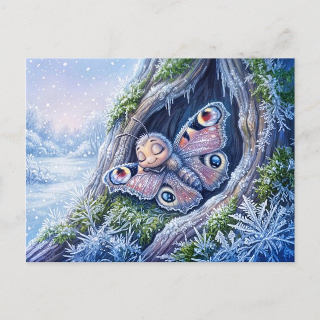 Butterfly in Winter Dormancy Covered in Frost Crys Postcard (Front)