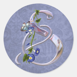 Butterfly Initial S Classic Round Sticker