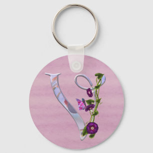 Butterfly Initial V Keychain