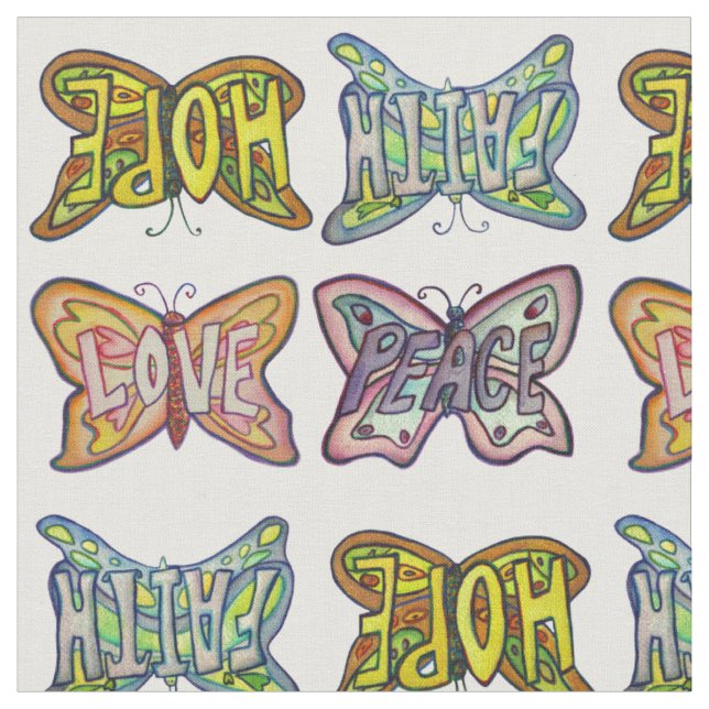 Butterfly Inspirational Word Art Fabric Material (Close Up)