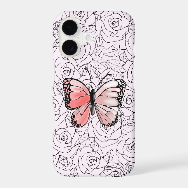 Butterfly iPhone Case with Roses - Customizable (Back)