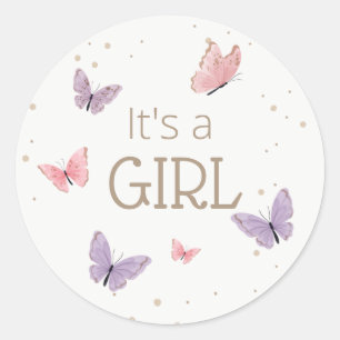 Butterfly It's a GIRL Baby Shower Classic Round Sticker