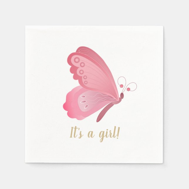 Butterfly It's a GIRL Baby Shower Napkin (Front)