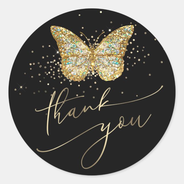 butterfly jewel thank you classic round sticker (Front)