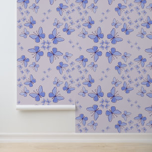 Butterfly Kaleidoscope in Blue & Lavender Wallpaper