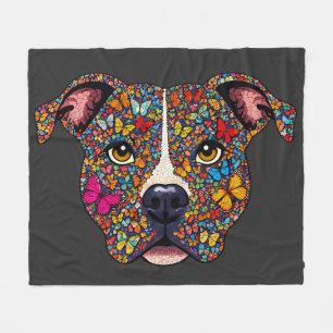 Butterfly Kaleidoscope Pitbull Portrait -Bully Mom Fleece Blanket
