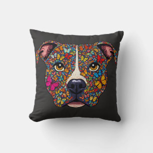 Butterfly Kaleidoscope Pitbull Portrait -Bully Mom Throw Pillow