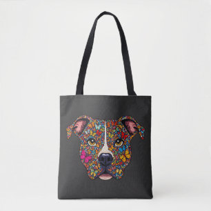 Butterfly Kaleidoscope Pitbull Portrait -Bully Mom Tote Bag