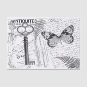 Butterfly Key Black White Decoupage Tissue Paper
