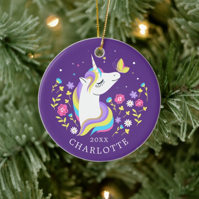 Butterfly Kiss Unicorn Christmas Ornament (Tree)