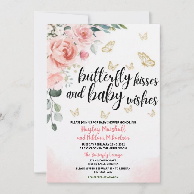 Butterfly Kisses and Baby Wishes Baby Shower Invitation (Front)