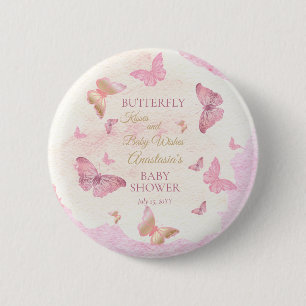Butterfly Kisses and Baby Wishes Girl Baby Shower 2 Inch Round Button
