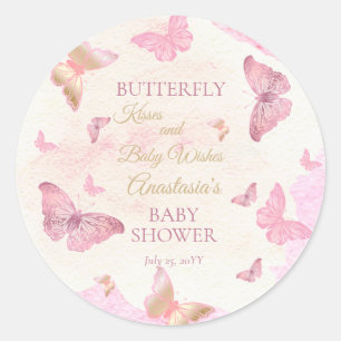 Butterfly Kisses and Baby Wishes Girl Baby Shower  Classic Round Sticker