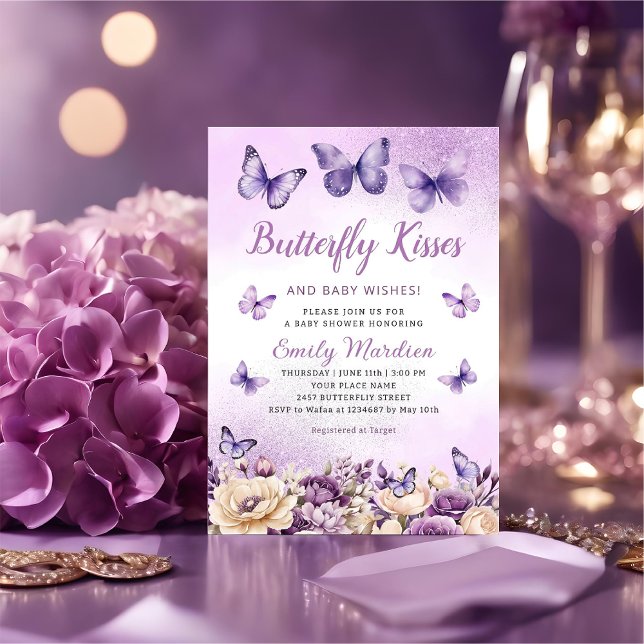 Butterfly Kisses and Baby Wishes girl Baby Shower  Invitation (Creator Uploaded)