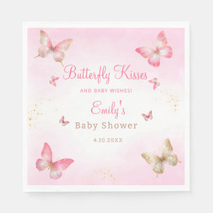 Butterfly Kisses and Baby Wishes Girl Baby Shower  Napkin