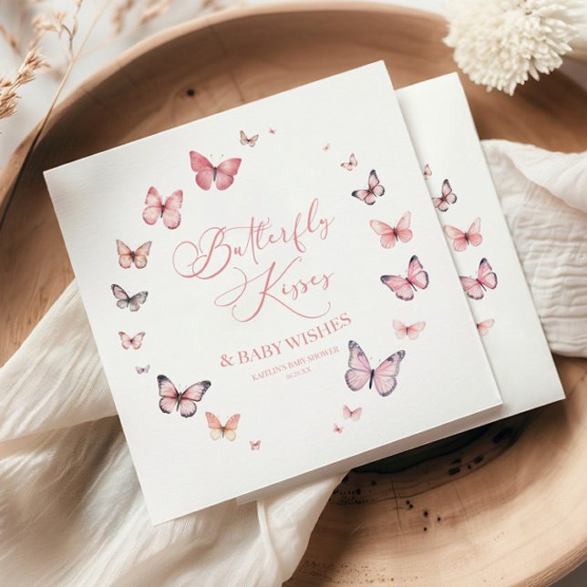 Butterfly Kisses and Baby Wishes Pink Baby Shower  Napkin (Creator Uploaded)