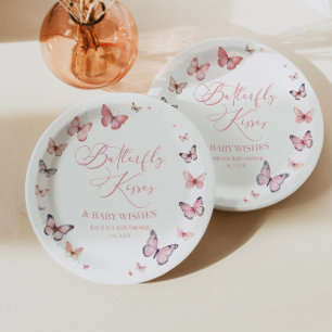 Butterfly Kisses and Baby Wishes Pink Baby Shower  Paper Plate