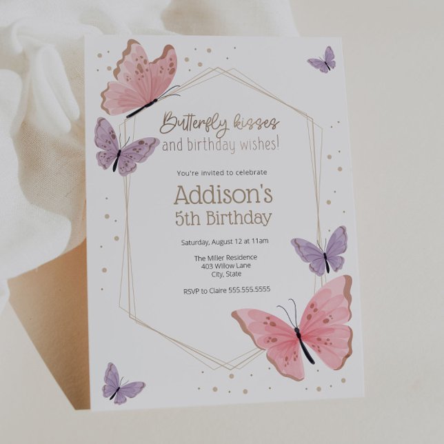 Butterfly Kisses and Birthday Wishes Birthday  Inv Invitation (Creator Uploaded)