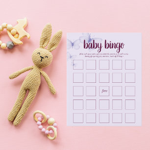 Butterfly Kisses Baby Shower Bingo Game Purple